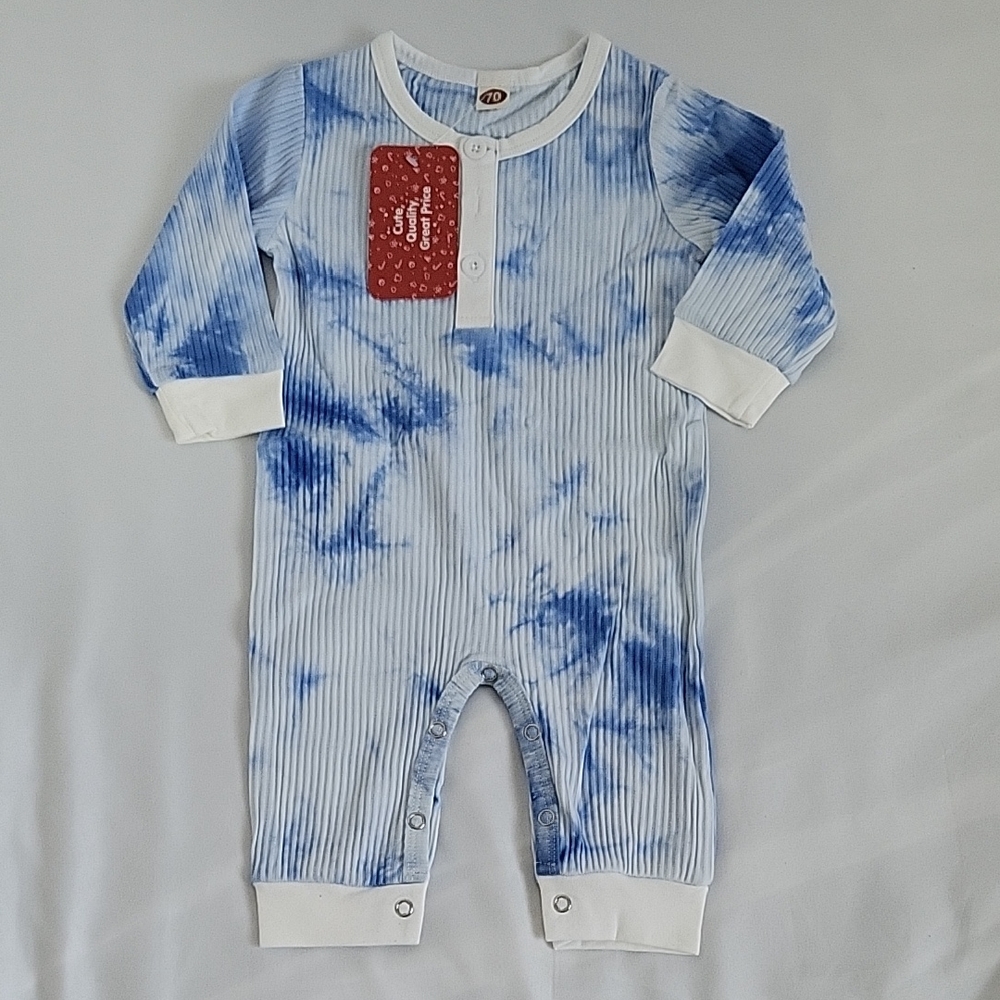 PatPat Blue and White Tie-Dye Kids Footie